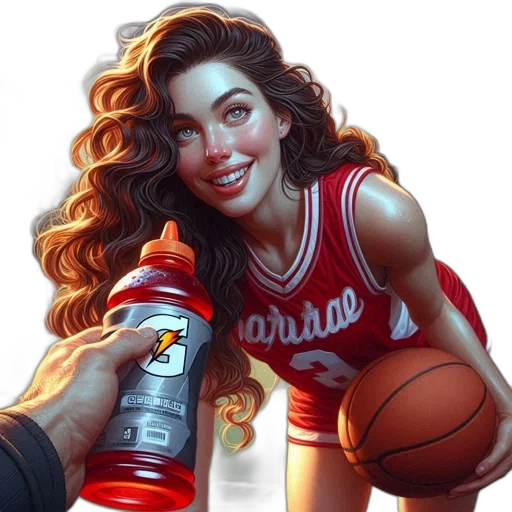photorealistic, concept art, comic book art, fantasy art, young, woman, red, jersey transparent PNG cut-out