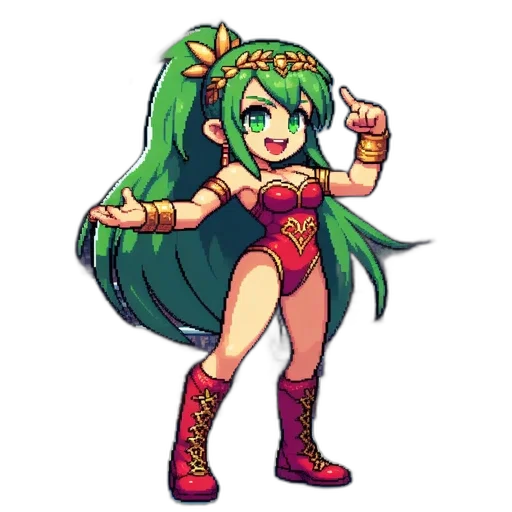 dress, weapon, pixel art, anime, concept art, cartoon, green, pixel transparent PNG cut-out