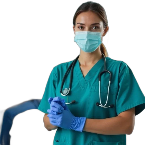 staff, mask, healthcare, professional, teal, scrub, top, blue transparent PNG cut-out