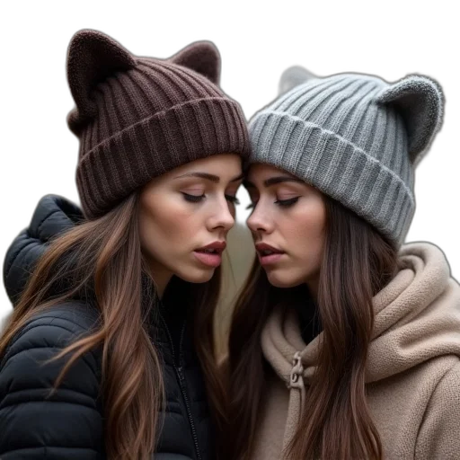 hat, photorealistic, snow, earth tones, dark, monochrome, two, images transparent PNG cut-out