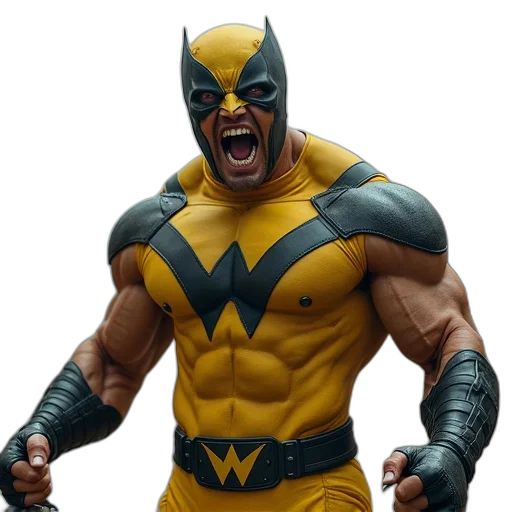 comic book art, concept art, 3d render, muscular, man, yellow, black, costume transparent PNG cut-out