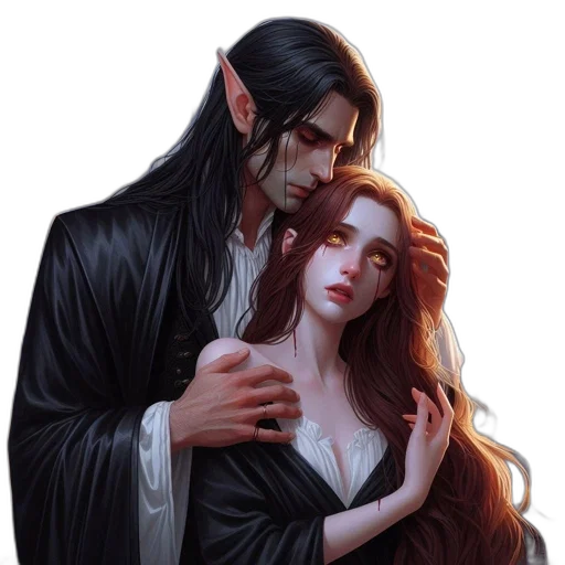 fantasy art, concept art, photorealistic, oil painting, dark, red, vampire-like, figure transparent PNG cut-out