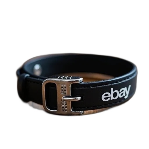jewelry, 3d render, black, leather, wristband, silver, buckle, lying transparent PNG cut-out