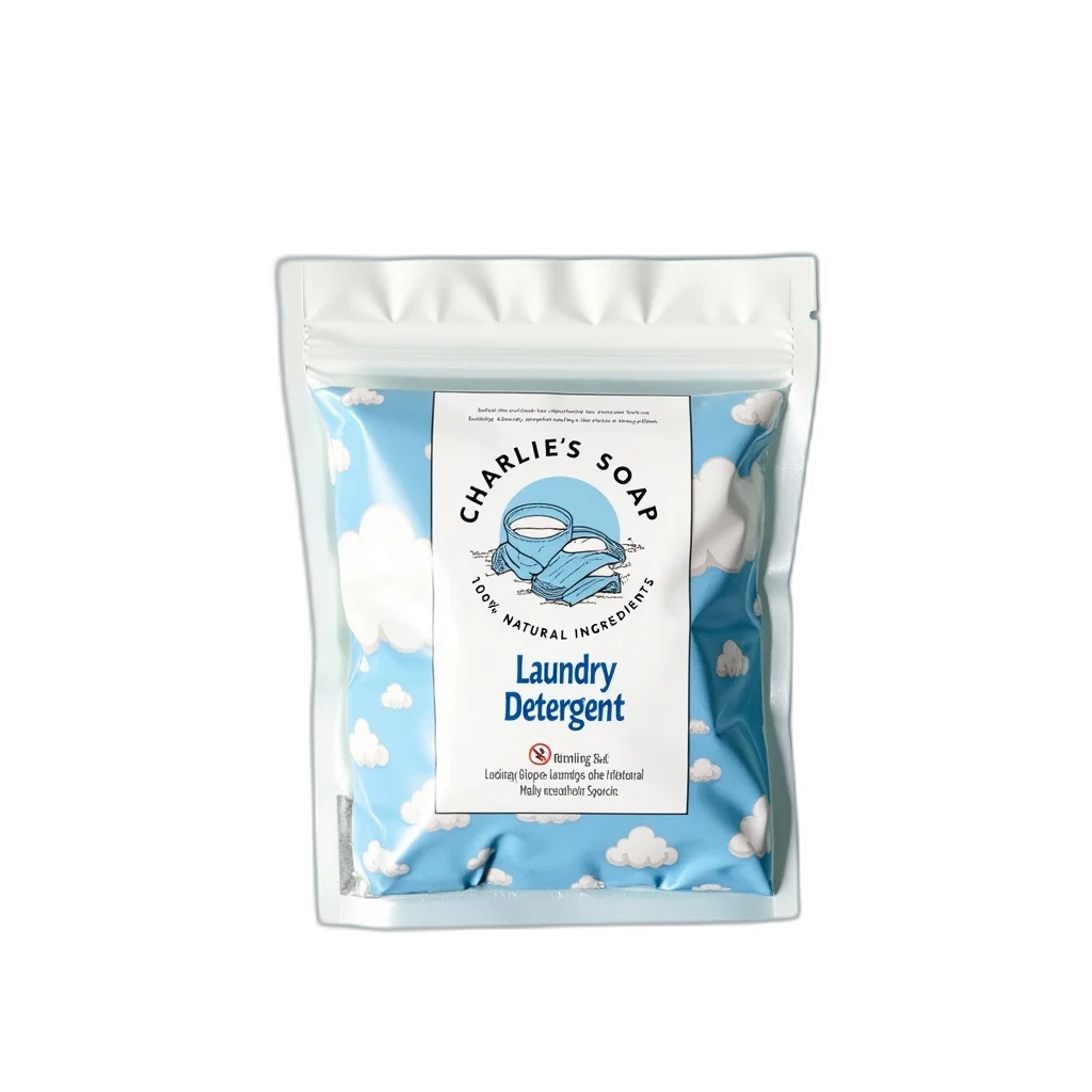bag, laundry, detergent, packets, label, reads, charlie, soap transparent PNG cut-out