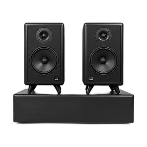 pair, black, textured, rectangular, speakers, circular, cutout, front transparent PNG cut-out