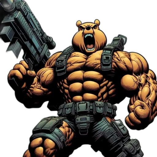 weapon, animal, comic book art, concept art, muscular, anthropomorphic, bear, character transparent PNG cut-out