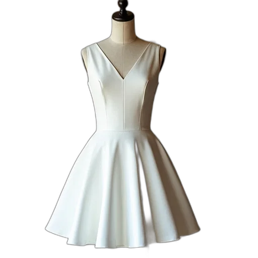 dress, 3d render, monochrome, white, sleeveless, v-neck, flared, skirt transparent PNG cut-out