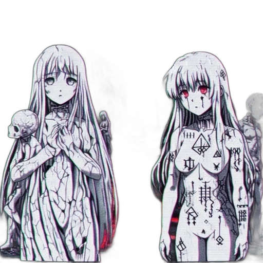 dress, concept art, anime, pixel art, comic book art, monochrome, two, female transparent PNG cut-out