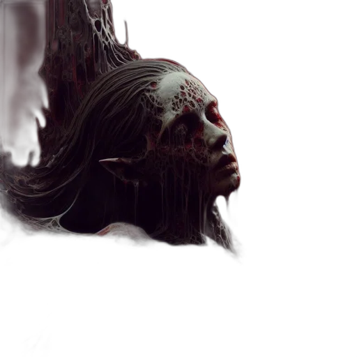 face, creature, mask, concept art, photorealistic, fantasy art, 3d render, dark transparent PNG cut-out