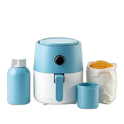 robot, food, blue, white, air, fryer, lid, displayed transparent PNG cut-out