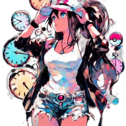 dress, hat, weapon, mask, pixel art, anime, vaporwave, concept art transparent PNG cut-out