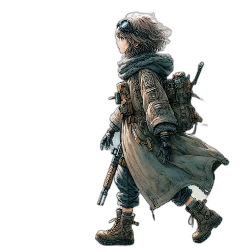 jacket, weapon, sword, concept art, fantasy art, cyberpunk, pixel art, young transparent PNG cut-out