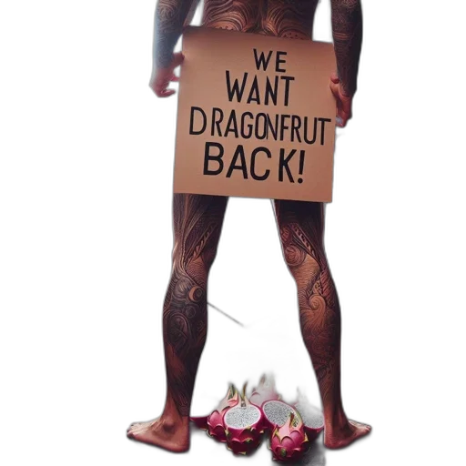 inside, dimly, lit, room, tattooed, individual, protests, dragonfruit transparent PNG cut-out