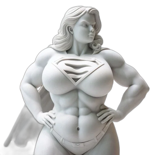 3d render, concept art, comic book art, photorealistic, statue, white, life-sized, supergirl transparent PNG cut-out