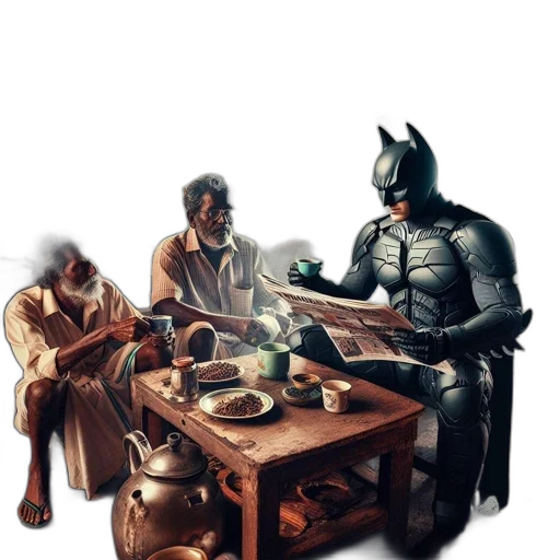 furniture, comic book art, concept art, fantasy art, pixel art, fire, man, batman transparent PNG cut-out