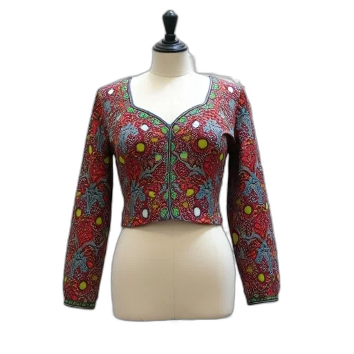 jacket, dress, mannequin, dressed, colorful, patterned, top, fitted transparent PNG cut-out
