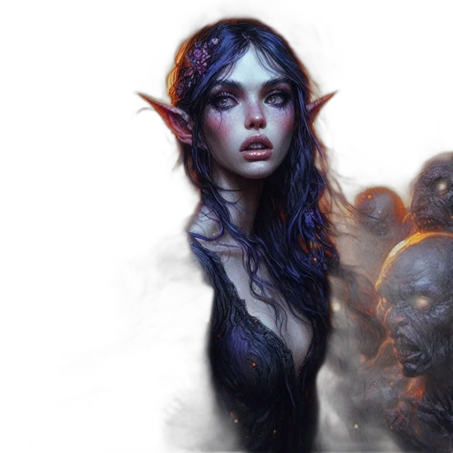 fantasy art, concept art, comic book art, photorealistic, dark, ethereal, scene, shows transparent PNG cut-out