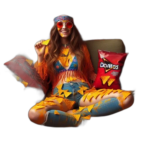 food, creature, concept art, young, woman, sits, surrounded, several transparent PNG cut-out