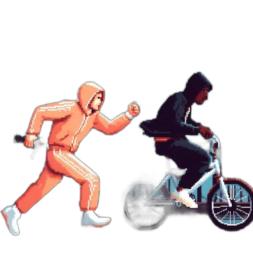 jacket, concept art, pixel art, comic book art, cartoon, urban, setting, featuring transparent PNG cut-out