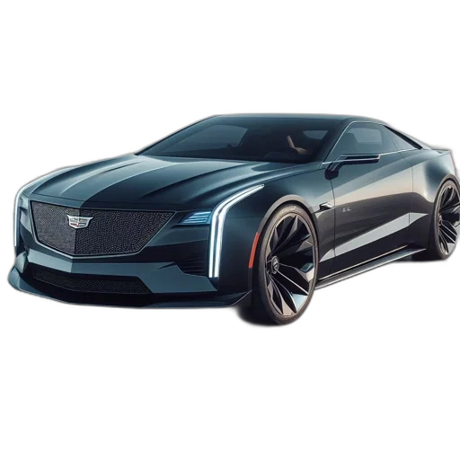 car, 3d render, concept art, photorealistic, futuristic, cadillac, logo, parked transparent PNG cut-out