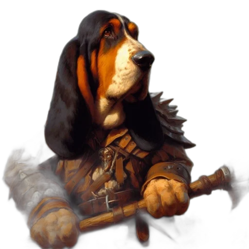 staff, animal, fantasy art, concept art, photorealistic, pixel art, armored, basset transparent PNG cut-out