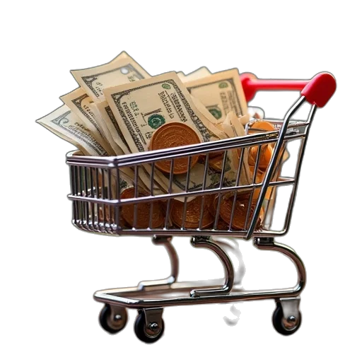furniture, shopping, cart, filled, coupins, dollars, rafco, tickets transparent PNG cut-out