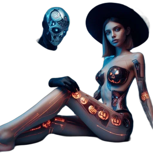 robot, jewelry, concept art, cyberpunk, fantasy art, comic book art, neon lights, dark transparent PNG cut-out
