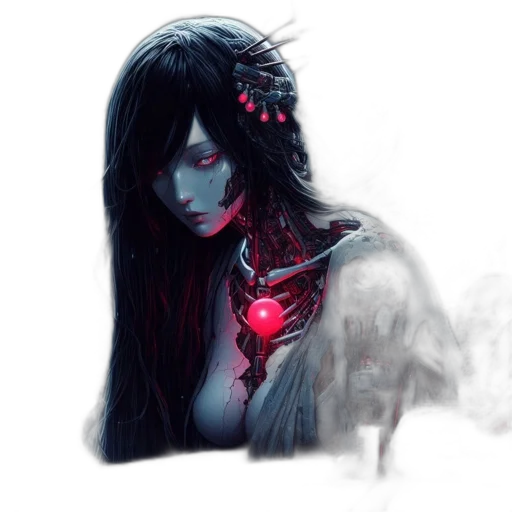 jewelry, robot, face, fantasy art, concept art, cyberpunk, comic book art, neon lights transparent PNG cut-out