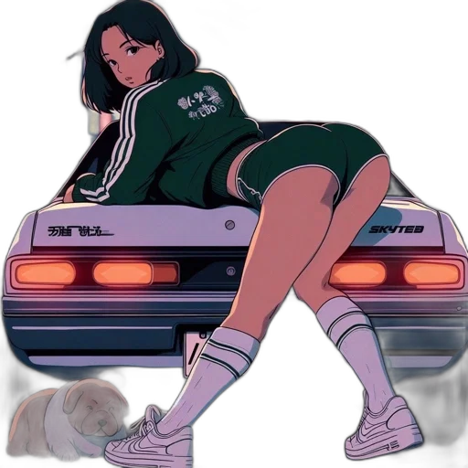 car, jacket, vaporwave, anime, cyberpunk, concept art, neon lights, fire transparent PNG cut-out