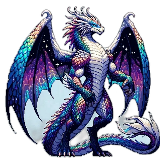 dragon, staff, fantasy art, pixel art, concept art, vaporwave, colorful, blue transparent PNG cut-out
