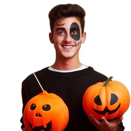 mask, face, cartoon, photorealistic, young, man, painted, features transparent PNG cut-out