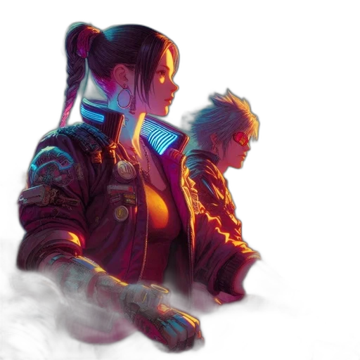 jacket, cyberpunk, concept art, fantasy art, comic book art, neon lights, fire, outer space transparent PNG cut-out