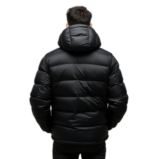 jacket, 3d render, person, standing, their, back, camera, wearing transparent PNG cut-out