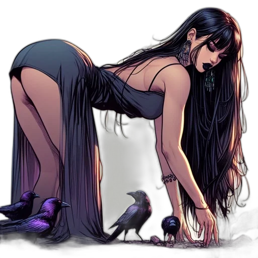 dress, fantasy art, concept art, comic book art, cyberpunk, neon lights, dark, woman transparent PNG cut-out