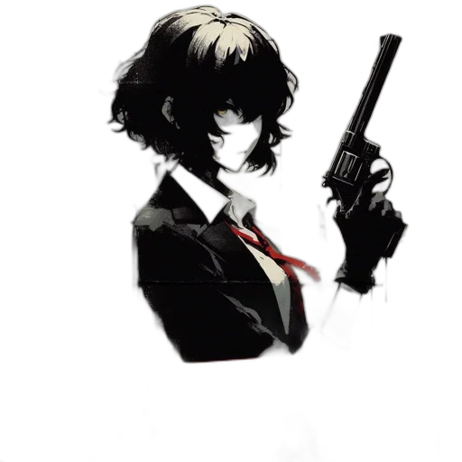 weapon, jacket, staff, face, anime, comic book art, concept art, pixel art transparent PNG cut-out