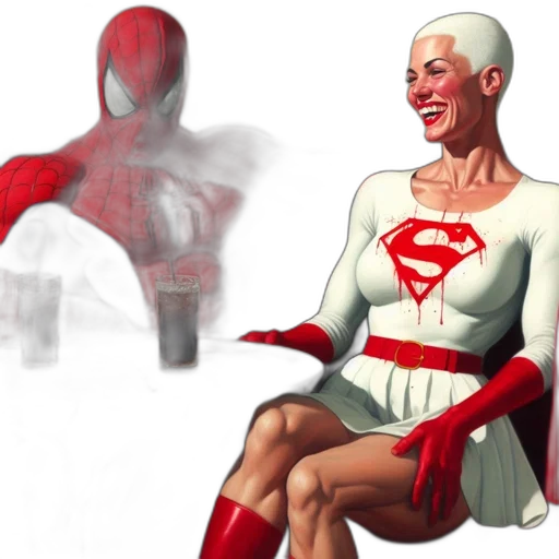 concept art, comic book art, 3d render, fantasy art, red, spider-man, bald, woman transparent PNG cut-out