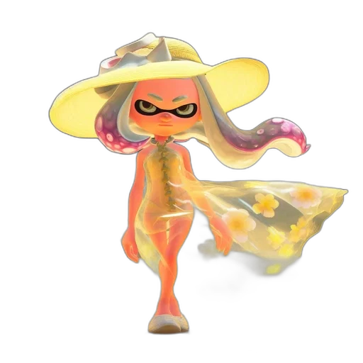 dress, hat, weapon, staff, concept art, 3d render, watercolor, vaporwave transparent PNG cut-out