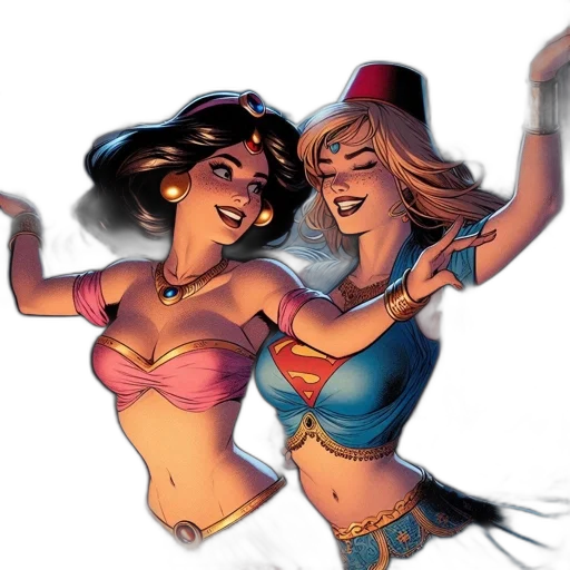 comic book art, concept art, fantasy art, neon lights, two, female, characters, traditional transparent PNG cut-out