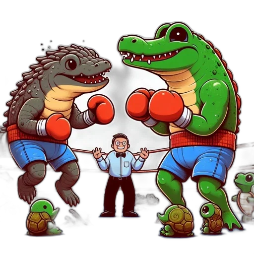 concept art, pixel art, comic book art, cartoon, animated, scene, anthropomorphic, alligators transparent PNG cut-out