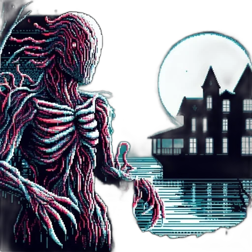creature, concept art, 3d render, comic book art, pixel art, dark, towering, grotesque transparent PNG cut-out