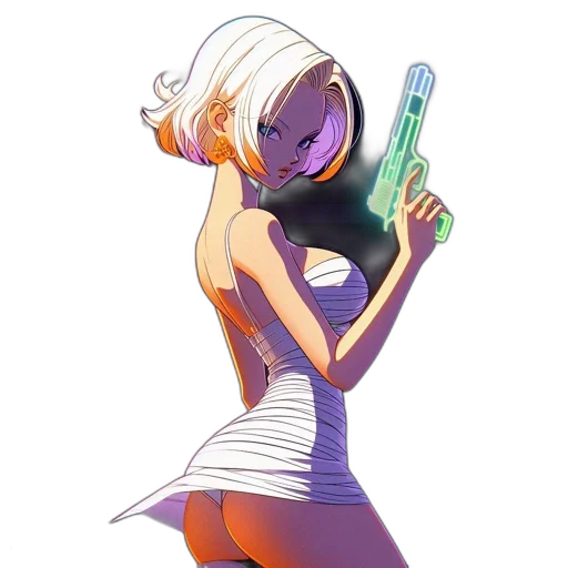 dress, staff, weapon, robot, concept art, comic book art, cartoon, anime transparent PNG cut-out
