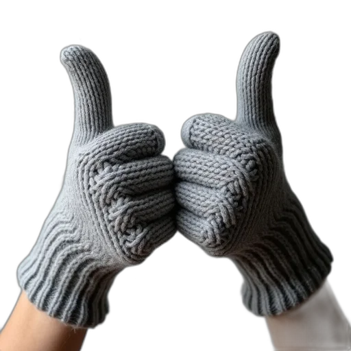 3d render, photorealistic, pair, grey, knitted, gloves, being, held transparent PNG cut-out
