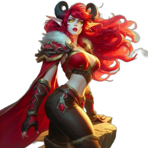 concept art, fantasy art, comic book art, pixel art, red, anthropomorphic, female, figure transparent PNG cut-out