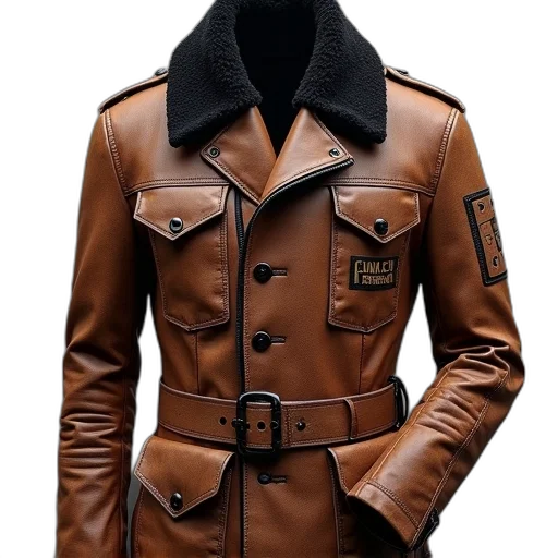 jacket, cyberpunk, photorealistic, earth tones, brown, leather, texture, black transparent PNG cut-out
