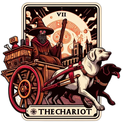 concept art, pixel art, fantasy art, illustration, chariot, tarot, card, shows transparent PNG cut-out