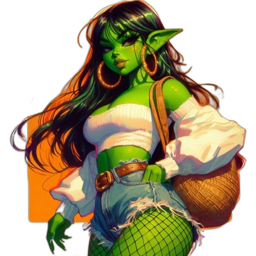 fantasy art, concept art, pixel art, comic book art, green, neon, colorful, stylized transparent PNG cut-out