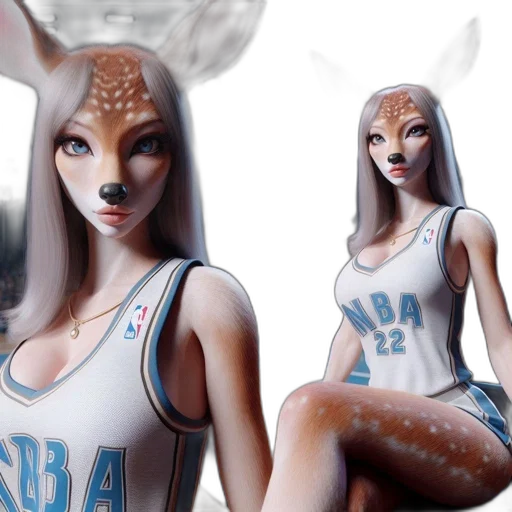 3d render, fantasy art, concept art, photorealistic, anthropomorphic, deer, girls, nba transparent PNG cut-out