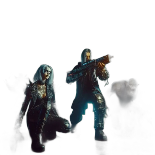 weapon, mask, staff, jacket, concept art, pixel art, comic book art, 3d render transparent PNG cut-out