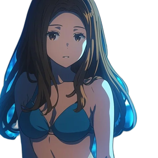 dress, anime, cartoon, concept art, fantasy art, underwater, blue, animated transparent PNG cut-out