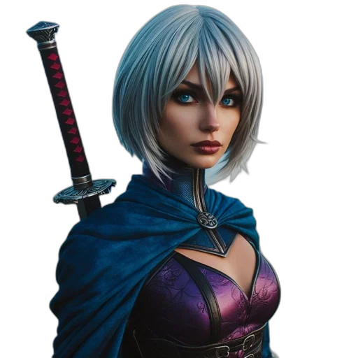 sword, staff, face, fantasy art, concept art, 3d render, comic book art, blue transparent PNG cut-out